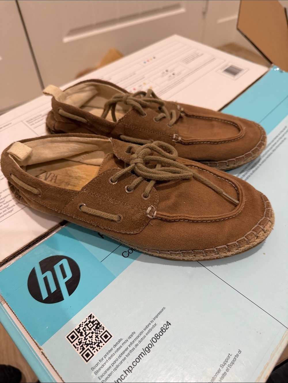 Zara Kids Brown Lace-Up Canvas Boat Shoes
